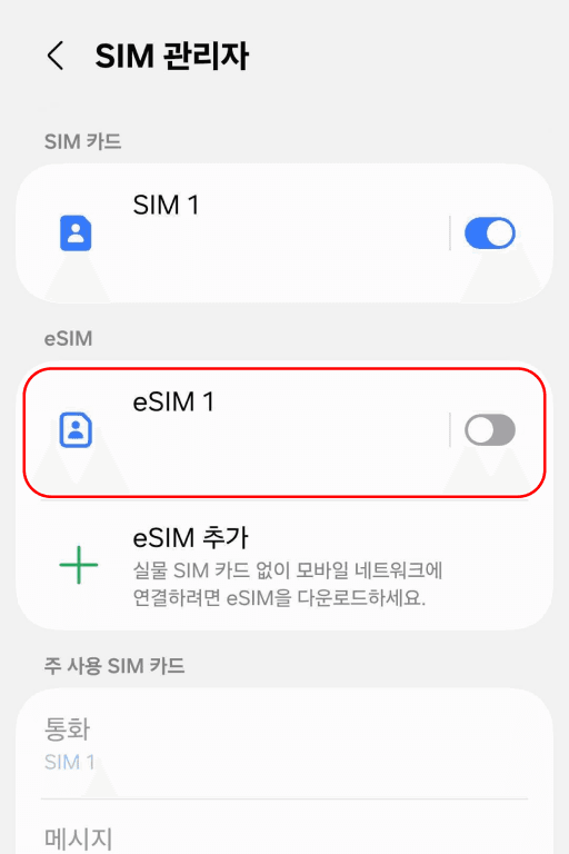 SIM 관리자에서 eSIM OFF